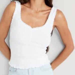 3/$20⚡️ Old Navy White Rouched Rib-Knit Lettuce Edge Sleeveless Cami Tank Top